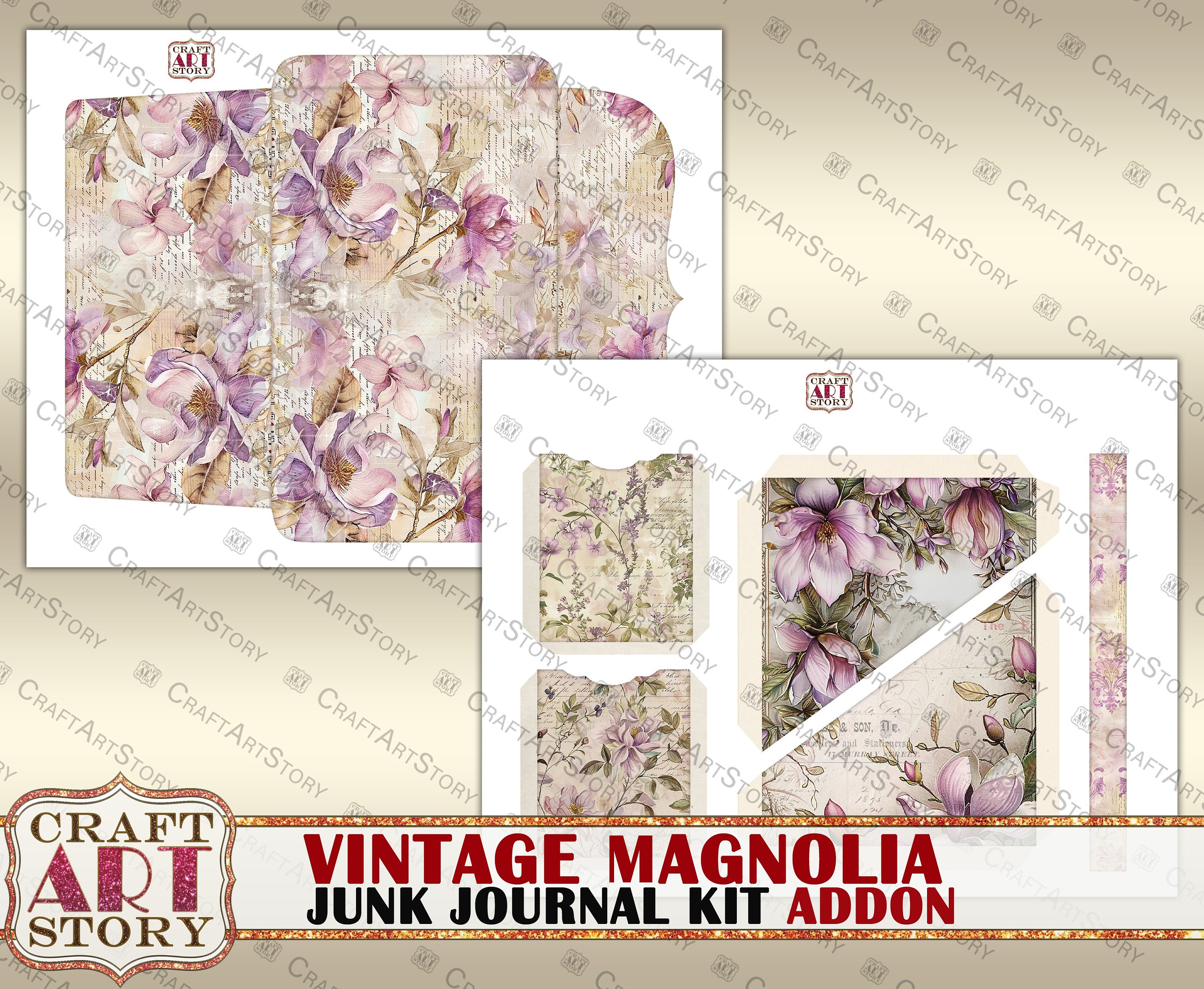 Vintage Magnolia Junk Journal Kit Addon,scrapbook Printables Digital ...