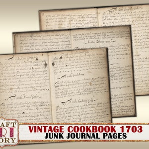 Vintage paper pack Cookbook Pages,old papers set printable,vintage book 1700s junk journal page