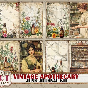 Vintage pharmacy Junk Journal Pages, apothecary printables digital papers image 4