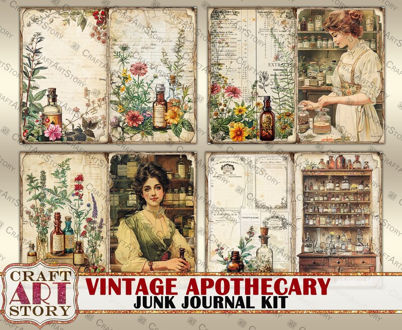 Vintage pharmacy Junk Journal Pages, apothecary printables digital papers image 4