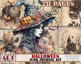 Halloween Junk Journal Pages,scrapbook printables digital papers