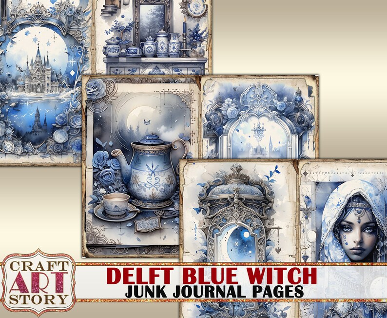 Delft Blue Witch Junk Journal Pages,scrapbook Printables Digital Papers ...