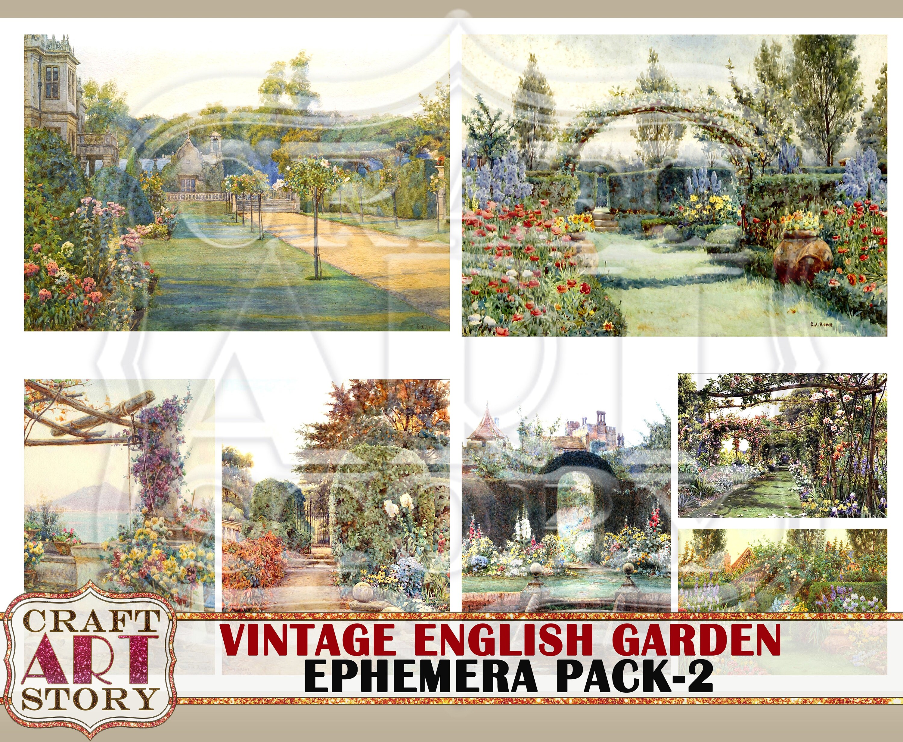 Vintage English Gardens Ephemera Pack2landscape Printable Etsy