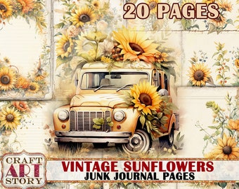 Vintage Sunflower Junk Journal Pages,nature floral papers-2