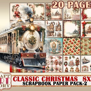 Pack de papier Scrapbook de Noël classique-2,8x8 papiers NUMÉRIQUES, bloc de papier image 1