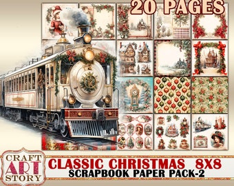 Classic Christmas Scrapbook Paper Pack-2,8x8 DIGITAL papers, paper pad