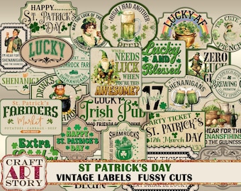 St. Patrick's Day vintage labels, Ierse ephemera (digitale download)