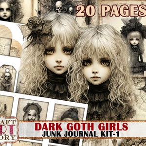 Dark Goth Girls junk journal kit,ephemera printables digital papers