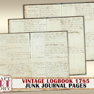 Vintage paper pack Pages,old papers set printable Logbook of a schooner,vintage book 1700s junk journal page