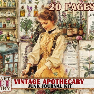 Vintage pharmacy Junk Journal Pages, apothecary printables digital papers