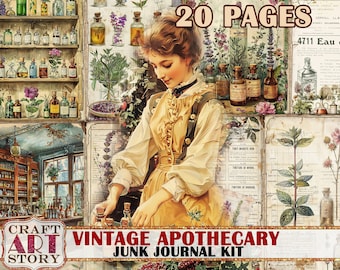 Vintage pharmacy Junk Journal Pages, apothecary printables digital papers