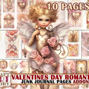 Valentines Day romantic Junk Journal Kit  ADDON printable,scrapbook digital Pages
