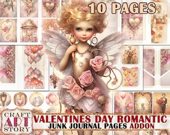 Valentines Day romantic Junk Journal Kit  ADDON printable,scrapbook digital Pages