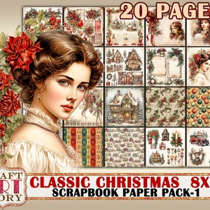 Classic Christmas Scrapbook Paper Pack-3,8x8 DIGITAL papers, paper pad