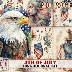 Patriotic Junk Journal Pages,4th of July scrapbook printables digital papers