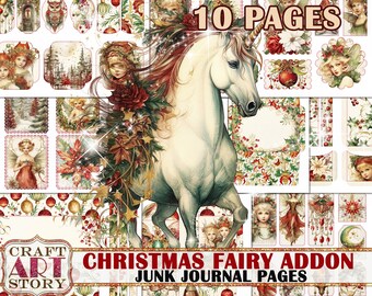 Hada de Navidad Junk Journal Pages ADDON, papeles digitales imprimibles de invierno