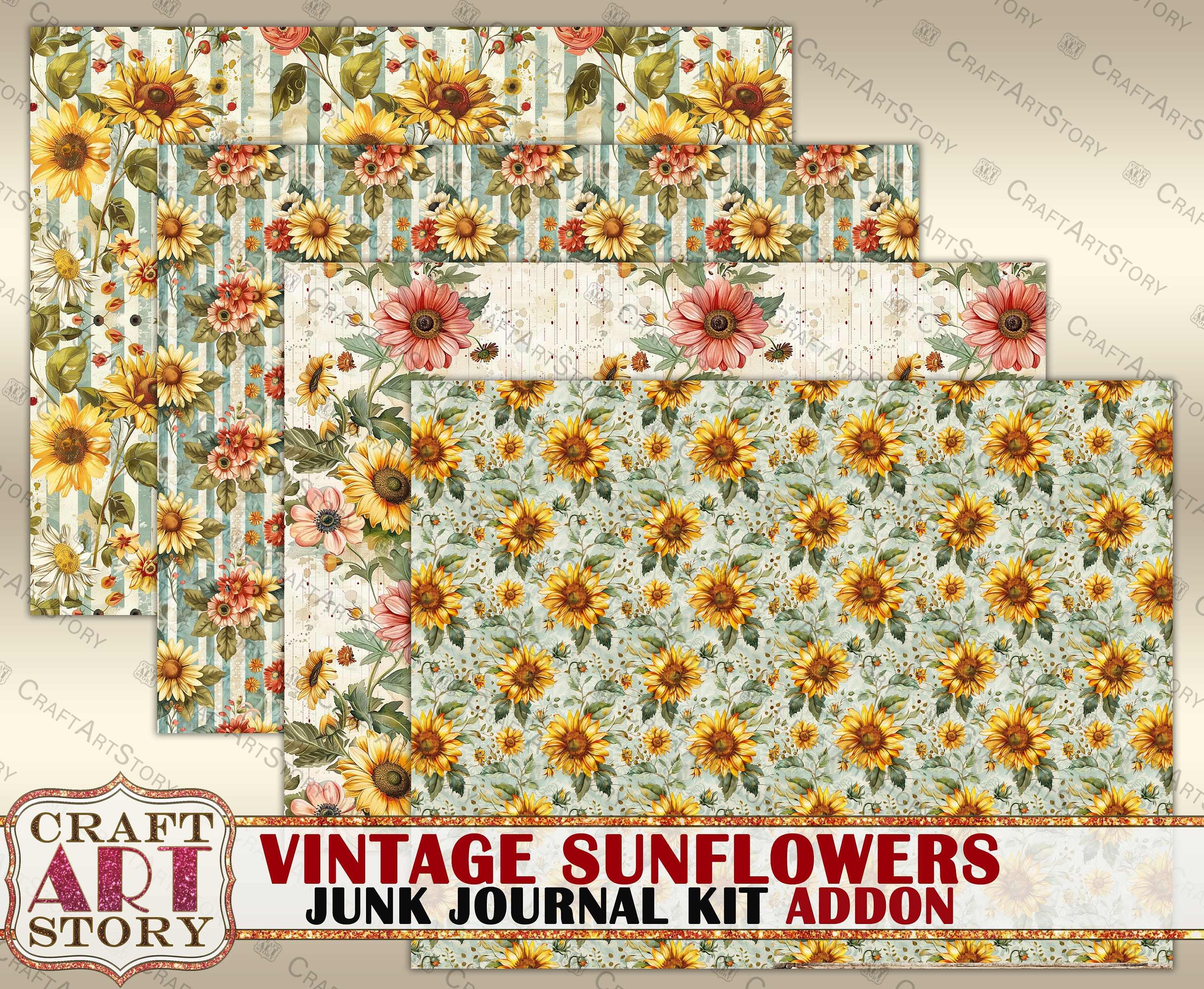 Vintage Sunflowers Junk Journal Kit Addon,scrapbook Printables Digital ...