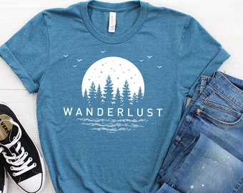 Wanderlust T-Shirt - Camping Shirt - Trees & Lake Life - Nature Lovers Gift - Adventure T-Shirt- Travel Shirt - Hiking t-Shirt- Vacation Tee