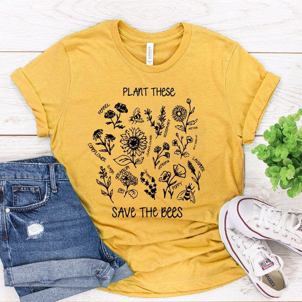 Plant These, Save the Bees T-Shirt - Save the Bees Shirt - Wildflower Shirt, Gardener T-Shirt, Bee-Keepers Shirt, Plant Lovers Gift, Eco