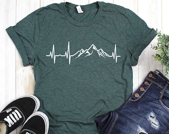 Hiking T-Shirt- Mountains Heartbeat T-Shirt - Hiking Shirt - Adventure Tee- Eco-Friendly Clothes - Supersoft Unisex Tshirt -Adventure Awaits
