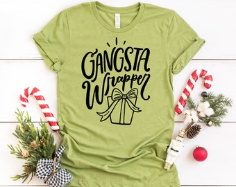 Gangsta envoltura - camisa de Navidad divertida con Pun- Ladies camisa de fiesta - hombres camisa de Navidad -lindo jersey de Navidad con refranes divertidos -