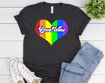 Love Wins Pride T-Shirt - Gay Pride Shirt - Rainbow heart tee - LGBTQ ally Shirt - Eco Friendly Unisex tee - Love is Love - Unisex Vintage