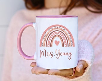 Personalized Teacher Mug -Teaching Assistant Mug -End of Year Gift for Teacher- Rainbow Mug- Teacher Gift - Thank you gift for School Worker