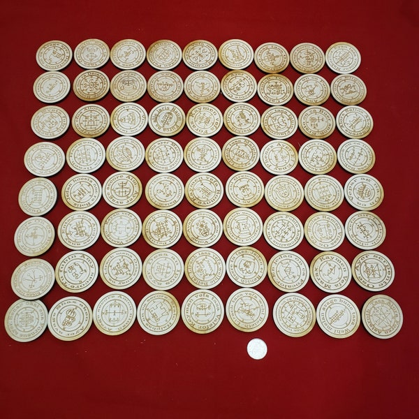 Full set of 72 birch Goetia seals Ars Goetia Tokens With Enns Goetia Seals For Witches Witch Tools