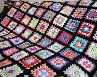 Handmade Granny Square Crochet Throw | Vintage Style Patchwork Blanket | Statement Sofa Blanket