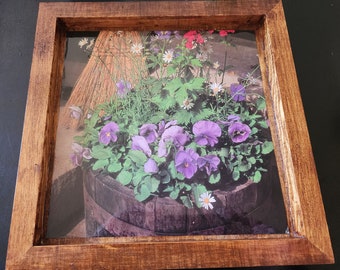 10x10 Wooden Purple Flower Wall Hanging Handmade Floral Daisies Decor Green