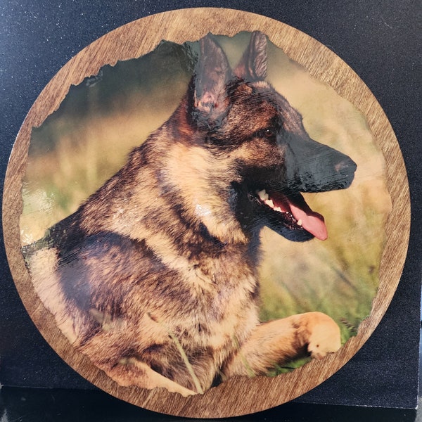 8" Round German Shepherd Dog Plaque Sign Handmade Decoration Wooden