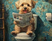 Digital Funny Pet Portrait, Custom Dog Portrait from Photo, Bathroom Decor, Dog in Toilet Print, Toilet Animal, Toilet Poodle, Dog Art