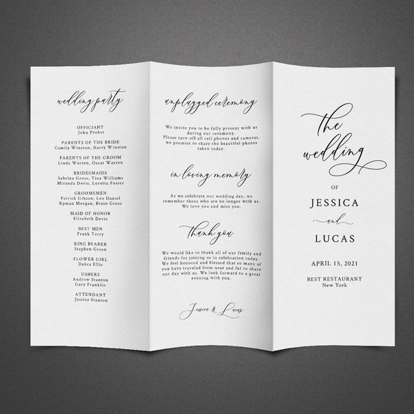 Trifold Wedding Program Template, Simple Ceremony Program, Brochure Wedding Program, Tri-Fold Program, Editable, Printable, Instant Download