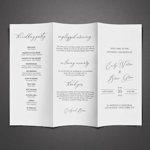 Tri-fold Wedding Program Template, Minimalist Ceremony Program, Order of Service, Catholic Folded Program Template, Editable, Downloadable