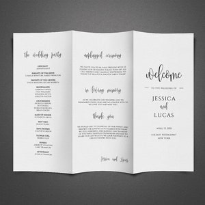 Trifold Wedding Program Printable, Wedding Program Template, Order of Service, Wedding Ceremony Program, Fully Editable, Instant Download
