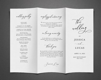 Trifold Wedding Program Template, Simple Ceremony Program, Brochure Wedding Program, Tri-Fold Program, Editable, Printable, Instant Download