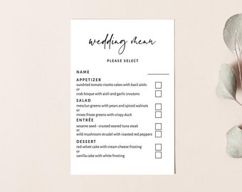 Wedding Menu Selection Card, Menu Choice Card, Wedding Menu Card Printable, Wedding Menu Option, 100% Editable Text, Instant Download