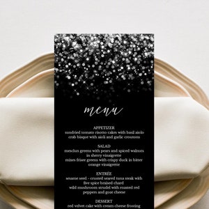 Black and Silver Menu Template, Wedding Menu, Birthday Menu, Party Menu, Editable Text, Instant Download
