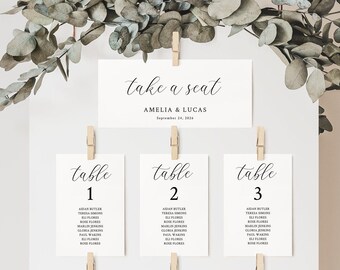 Minimal Table Seating Chart Cards Template, Table Seating Chart Cards 5x7 / 4x6 / Simple Seating Chart Cards, Editable, Digital Download