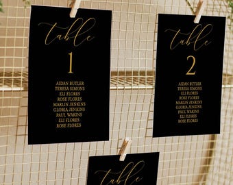Elegant Black Gold Seating Cards Template: Editable Online (Instant Download)