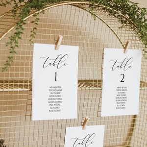 Modelo de cartão de assentos de casamento, cartões de gráfico de mesa de casamento, cartões de gráfico de assentos de casamento minimalistas, cartões de assentos editáveis, para impressão