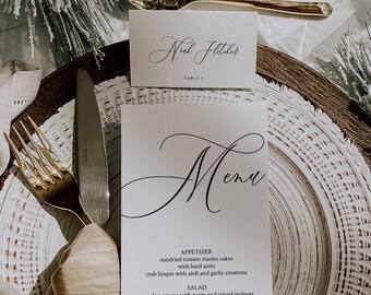 Wedding Menu and Place Card, Wedding Menu and Name Card, Wedding Menu Template Elegant, Wedding Menu and Placecard, DIY Wedding Menu