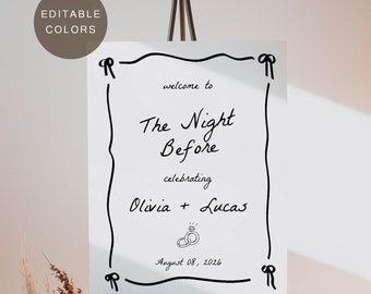 Rehearsal Welcome Sign: Handwritten Wedding, Editable Template