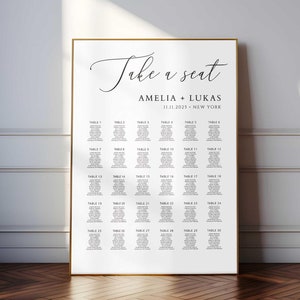 Plano de asientos para bodas, 30 mesas, plano de asientos grande, plano de asientos, letrero para plano de asientos, 300 nombres de invitados, personalizable, descarga digital