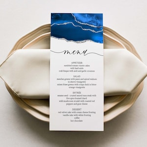 Menu de mariage bleu royal et argent, menu de mariage bleu, modèle de menu de mariage bleu, carte de menu de mariage, modèle de menu de mariage bleu télécharger