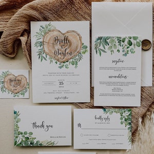 Wedding Invitation Rustic with RSVP, Boho Wedding Invites, Greenery Wedding Invitation Suite, Country Barn, Woodland, Editable Template