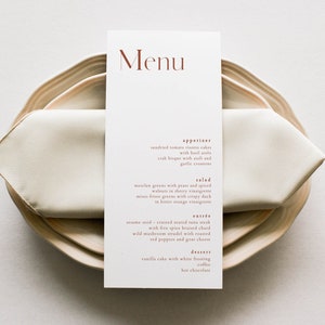 Terracotta Wedding Menu Template, Burnt Orange Wedding Menu, Editable Boho Wedding Menu, Minimal Wedding Menu, Modern Wedding Menu