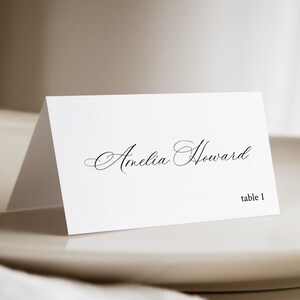 Modello segnaposto digitale, segnaposto per matrimonio, cartello per tavolo di nozze, biglietto da visita per matrimonio fai da te, modello elegante, scritto a mano, modificabile