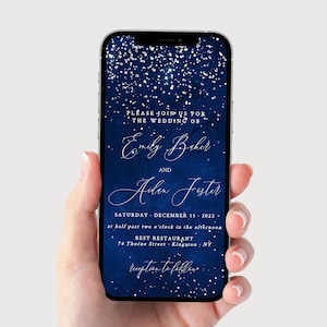 Digitale Hochzeitseinladungsvorlage, elektronische Hochzeit einladen, Einladung Marineblau, Galaxie Hochzeit einladen, himmlisch, bearbeitbarer Text