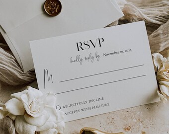 Hochzeits-RSVP-Kartenvorlage, bearbeitbare druckbare RSVP-Karte, Antwortkarte bearbeitbar, minimalistische RSVP-Hochzeitskarte, digitaler Download